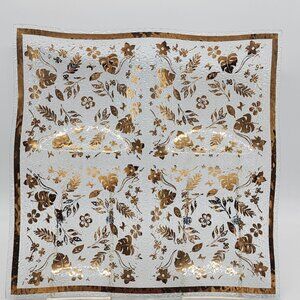 Mid-Century Gold Leaf Foliage Hostess Tray Glass Large 4 Sections 16" x 16"